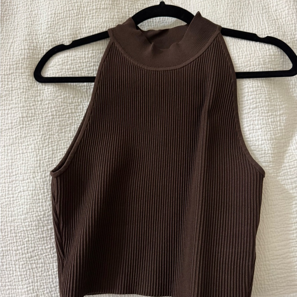 Chocolate Brown Ribbed Sleeveless Top
